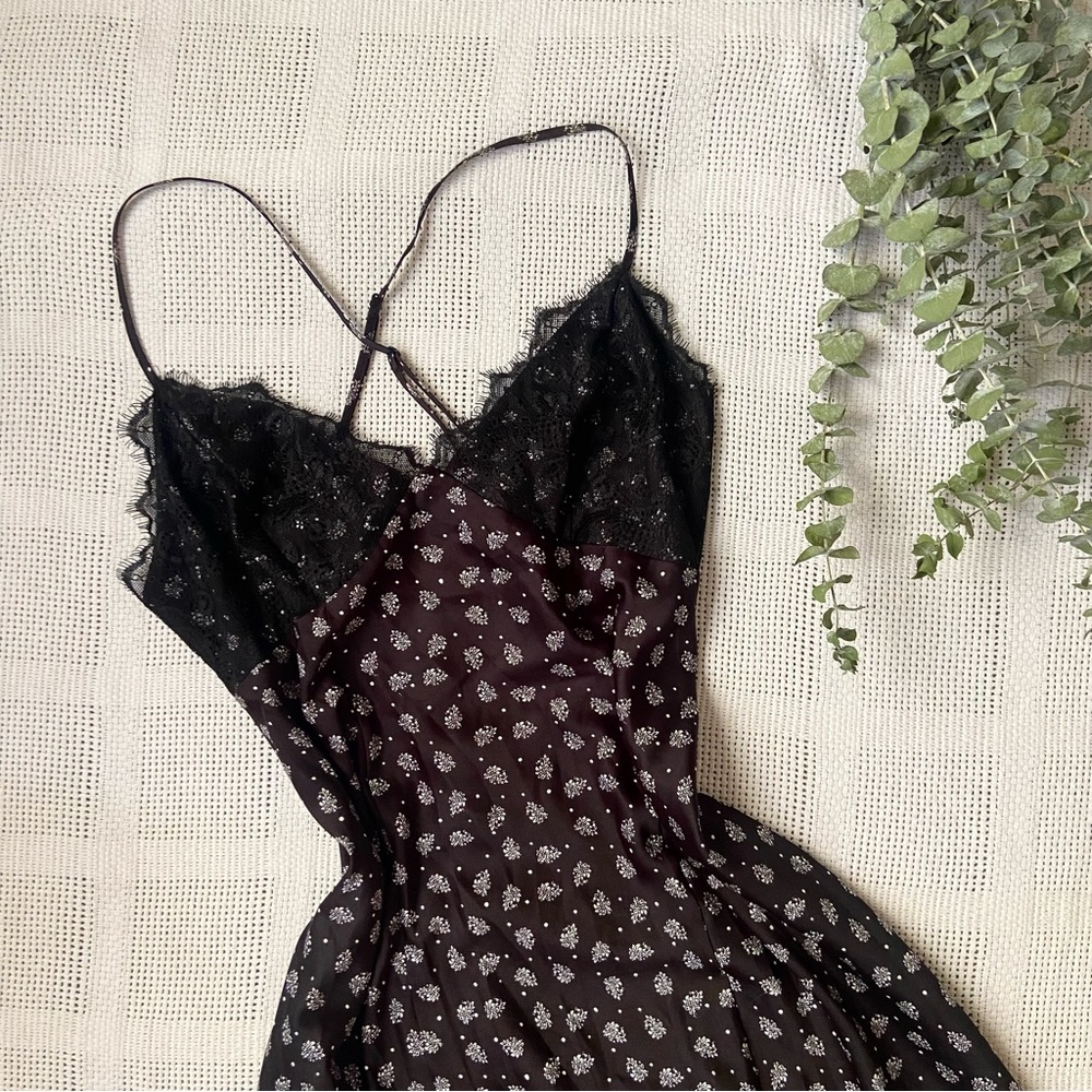 Lace Silk Floral M Midi High Low Dress